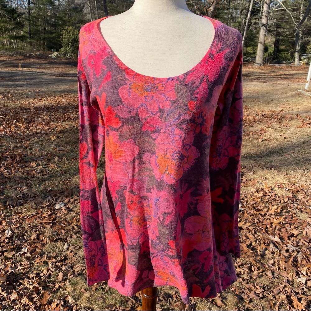 SOFT SURROUNDINGS TOP TUNIC SCOOP NECK PINK ORANGE GRAY LONG SLEEVE USA Size S